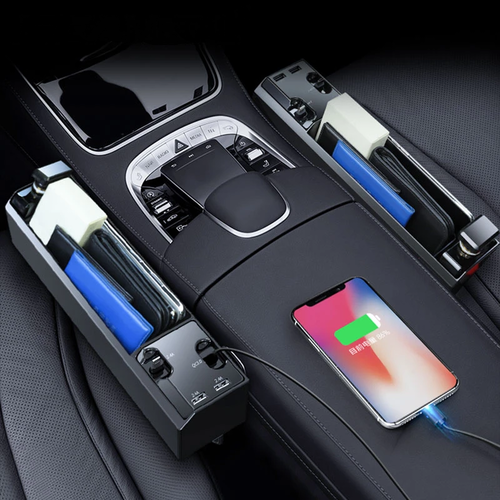 Car Seat Side Organizer with Fast Charging Cable - Premium Car Gap Storage Box